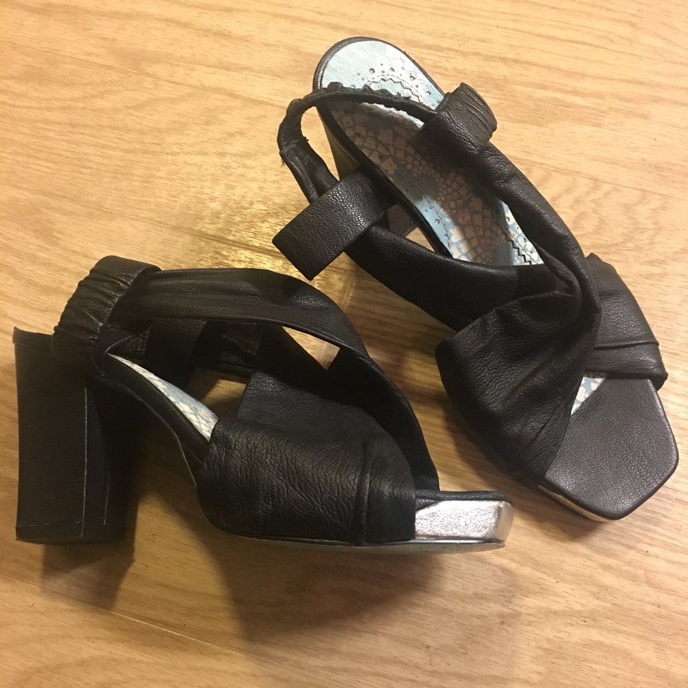 Irregular Choice Black Leather Platform Sandal 10